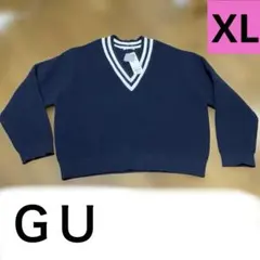 ＧＵ　スポンジニット　チルデンセーター　69 ネイビー　XL Vネック
