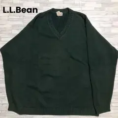 L.L.Bean コットンニット Vネック XXL グリーン 無地 ノームコア