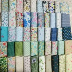 綿生地 パッチワーク カットクロス 緑 ブルー、青 花柄 10cm 50枚