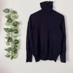 【L】 ドゥクラッセ ニット セーター 長袖 ハイネック 薄手 インナー 紺