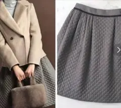 極美品★FOXEY フレアスカート グレー キルティング　38 FOXEY グレー キルティング スカート38