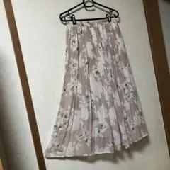 シフォン プリーツ フレアー ロングスカート ピンク 花柄レディース Ｌ