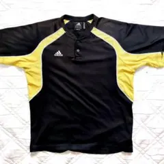 adidas CLIMALITE ベースボールシャツ L 黒金 ロゴ両面 中国製