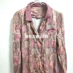 レトロ 海外古着 1点物 ピンク チェック柄 長袖 ワンピース