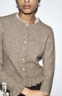 未使用⭐︎ZARA フリルトリムニットカーディガン　Lサイズ