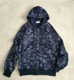 スヌーピーSNOOPY PEANUTS 総柄フーディーパーカー ネイビー S