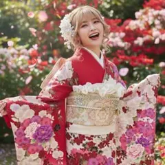 振袖8点フルセット　豪華絢爛 花丸文 桜 牡丹 刺繍 金彩　正絹　ショール付