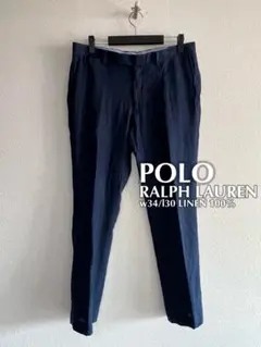 ポロラルフローレン リネン100スラックス ビジカジスリム 34/30 ネイビー