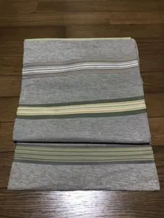 アンティーク!!銀通し亜麻地 渋色横縞 名古屋帯