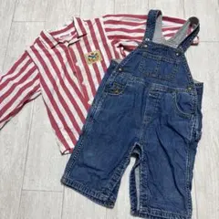 MIKI HOUSE ストライプシャツ & baby GAP デニムロンパース