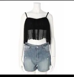 新品未使用 フリルニット×デニムショート3点セット