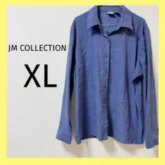 9 JM COLLECTION 青 長袖シャツ XL トップス シャツ ブルー