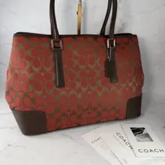 【希少】 コーチ シグネチャー トートバッグ キャンバス レザー ボルドー A4