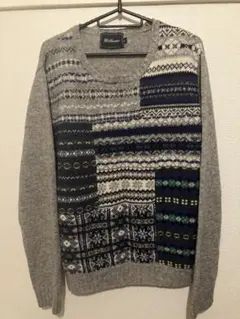 ウール100% グレー パターンニットセーター　ジャーナル