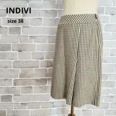 INDIVI 【38】ツイード膝丈スカート千鳥格子柄　B253
