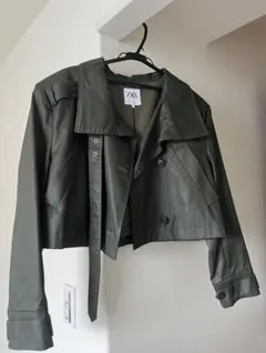 ZARA オリーブグリーン レザー クロップドジャケット