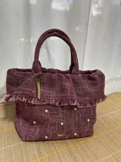 【新品未使用】MIAN ワインレッド ツイード ハンドバッグ