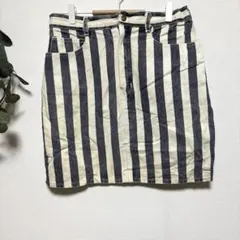 ストライプデザイン タイトデニムスカート【M相当】ミニ丈寄り 細身 上品