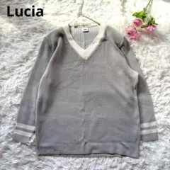 美品✨ルチア Vネックセーター ニット　グレー 羊毛 ウール混 【L】ゆったり