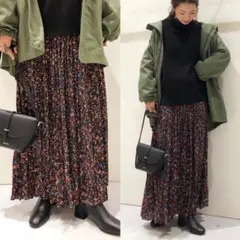 【最終】niko and… シフォン柄プリーツロングスカート フリーサイズ