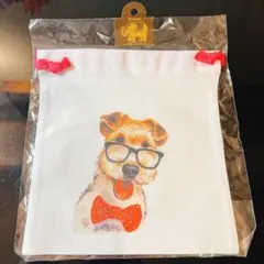 【新品未使用】犬イラストのキャンバス巾着袋