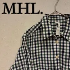 MHL. マーガレットハウエル チェック柄 シャツ ネイビー グリーン 白のサムネイル