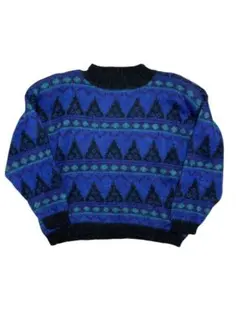 美品 christopher & banks 幾何学模様 ニットセーター ブルー