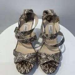 JIMMY CHOO ヘビ柄 クロスストラップサンダル
