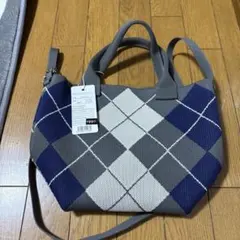 チェック柄トートバッグ グレー ネイビー