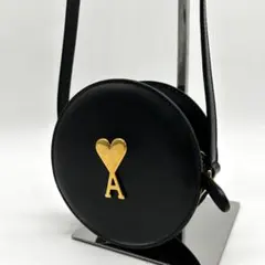 【美品】アミパリス ショルダーバッグ ラウンド ハート レザー 黒 斜め掛け