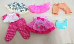 メルちゃん ワンピース他服6点 ヘアクリップ・お食事エプロン付き