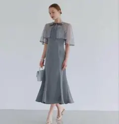 【美品】チュールフリルボレロマーメイドワンピースドレス結婚式パーティー成人式 当日発送】チュールフリルボレロペイントマーメイドワンピース