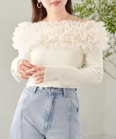 本日限定値下げ⭐︎新品未使用タグ付【Chico】チュールボリュームオフショルニット