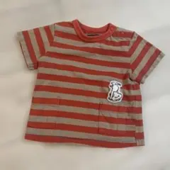 MARKY'S BIG FIELD 赤とベージュ ストライプ Tシャツ 80