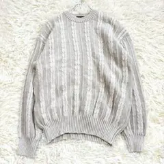 8094 良品✨ケーブル編み長袖ニット セーター ライトグレー ウール100%