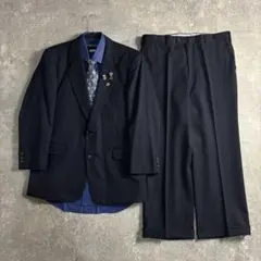 【VINTAGE】セットアップ シングルスーツ ダークネイビー 極上ウール