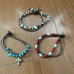 ビーズ　ターコイズ　クロス　ブレスレット　天然石