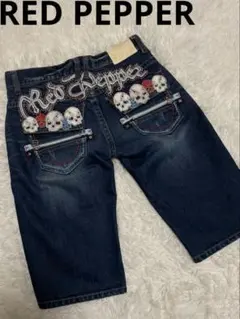 REDPEPPER レッドペッパー　ドクロ　刺繍　スカル　ハーフパンツ　デニム