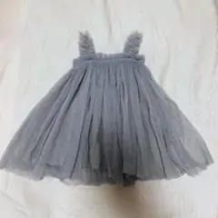 ベビードレス 70 ワンピース 女の子 チュール グレー 誕生日 100日 撮影