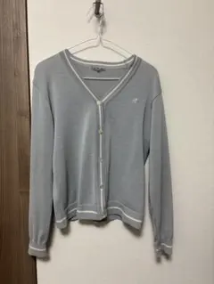 グレー Vネック 長袖カーディガン R刺繍　L