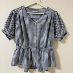 【ehka sopo】ギンガムチェック 半袖トップス