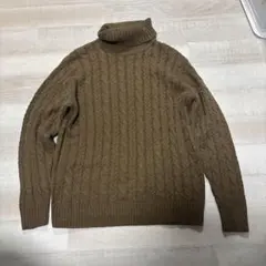 Navy ブラウン ケーブルニット タートルネック L