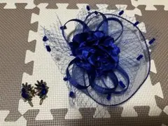青い花モチーフ ヘッドアクセサリーとイヤリングセット