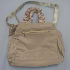 ITS'DEMO フリルハンドル 2way ショルダーバッグ ナイロン ベージュ