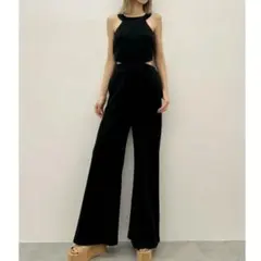 GYDA(ジェイダ) バックZIP ノースリーブテレコロンパースブラックFree