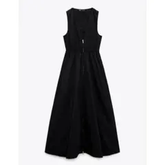 ZARAジッパーポプリンワンピース M ブラック