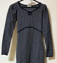 リゼクシー　バイカラーツイードニットワンピース　ブラック