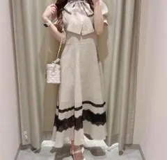 AnMlLLE レースラインドットOPワンピースボウタイリボン