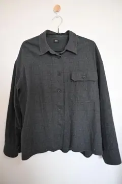 UNIQLO ダークグレー チェック柄 長袖シャツ L