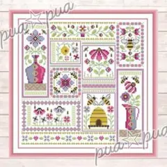 刺繍作成キット ミツバチと花 14カウント 図面印刷あり 初心者 クロスステッチ